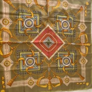 Gucci Vintage Silk Scarf Green, Pink, Gold